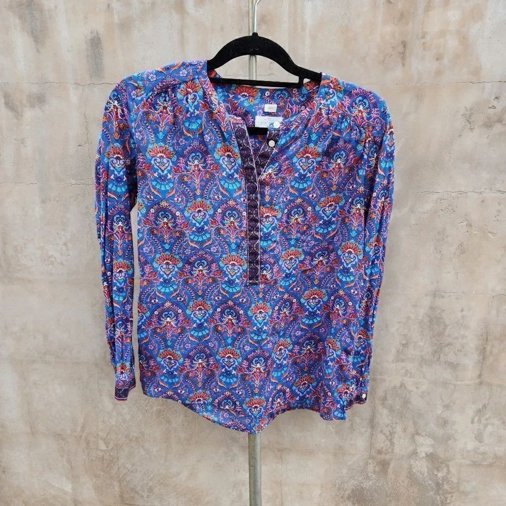 Ann Taylor loft brightly colored print popover blouse